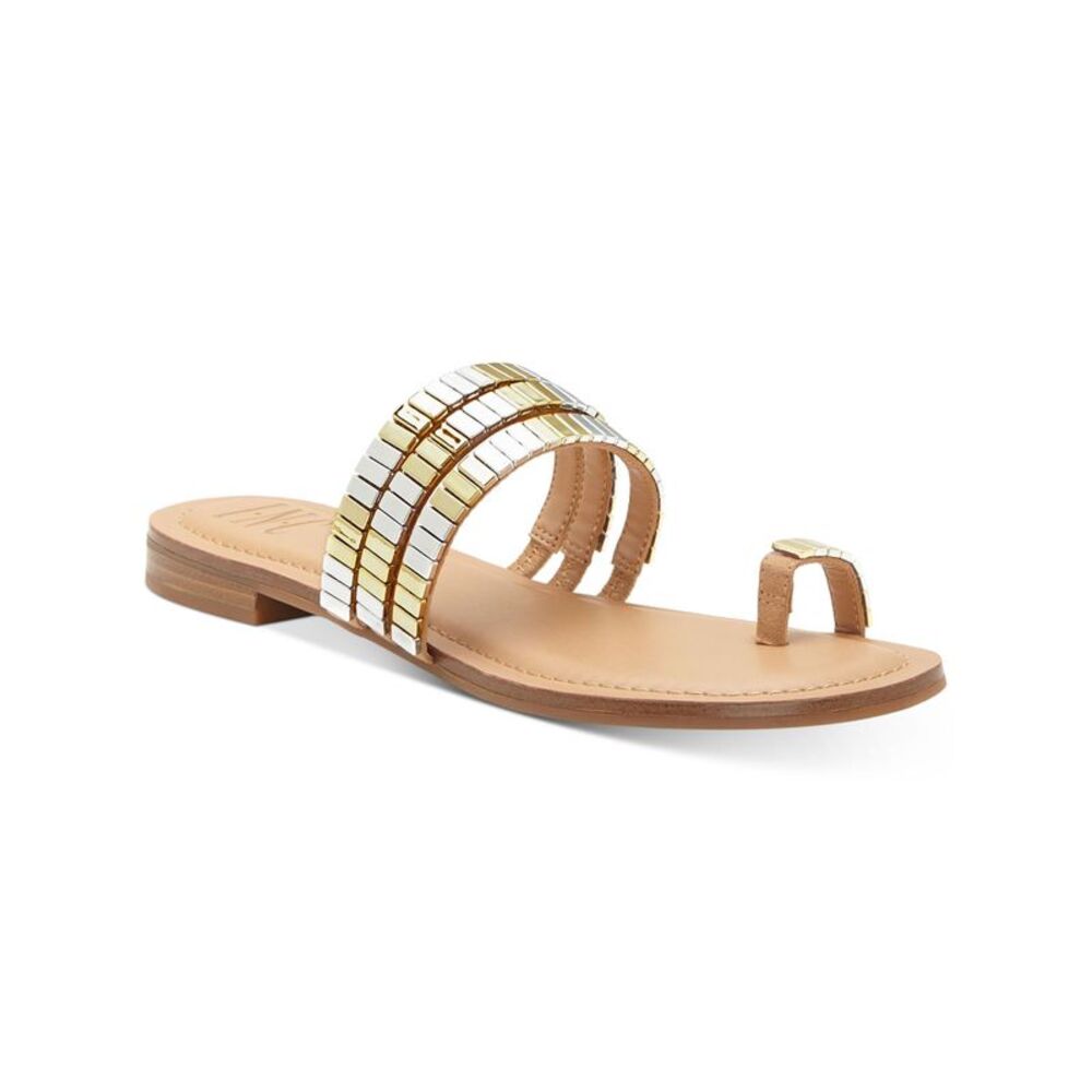 INC Womens Gold 0.5" Toe-Loop Jaylee Round Toe Slip On Slide Sandals 6 M